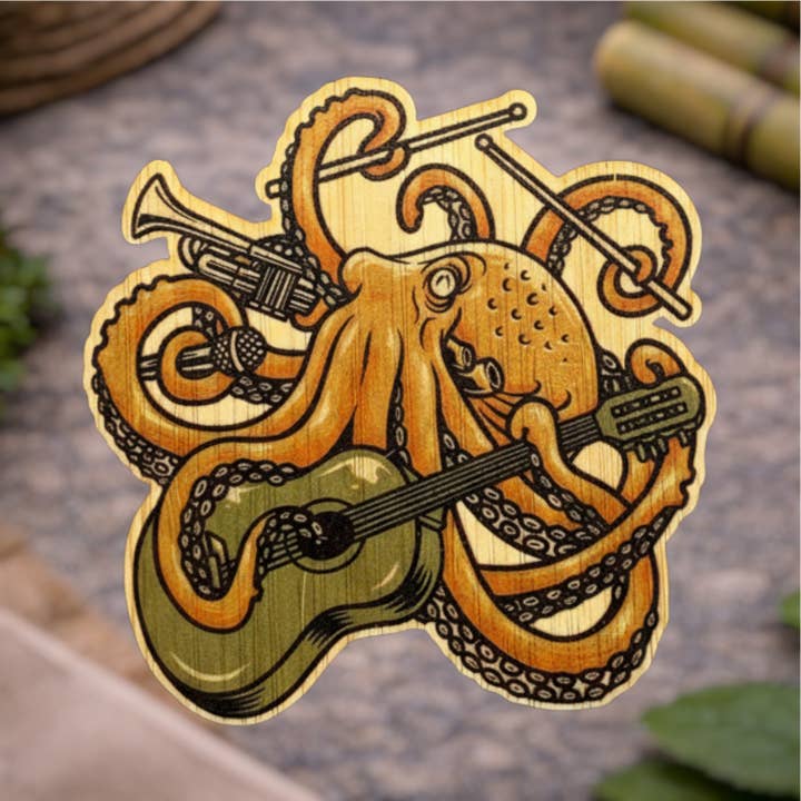 Pulpo musical para venta al por mayor de Bamboo Wood Stickers