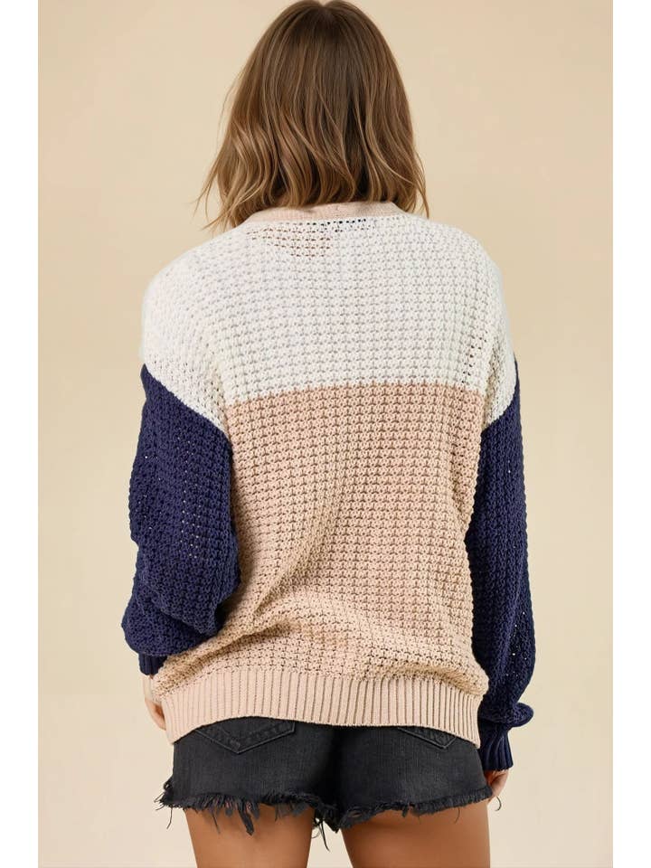 Zand/marine Sweatervest met colorblock - 10139J voor groothandel op Faire3