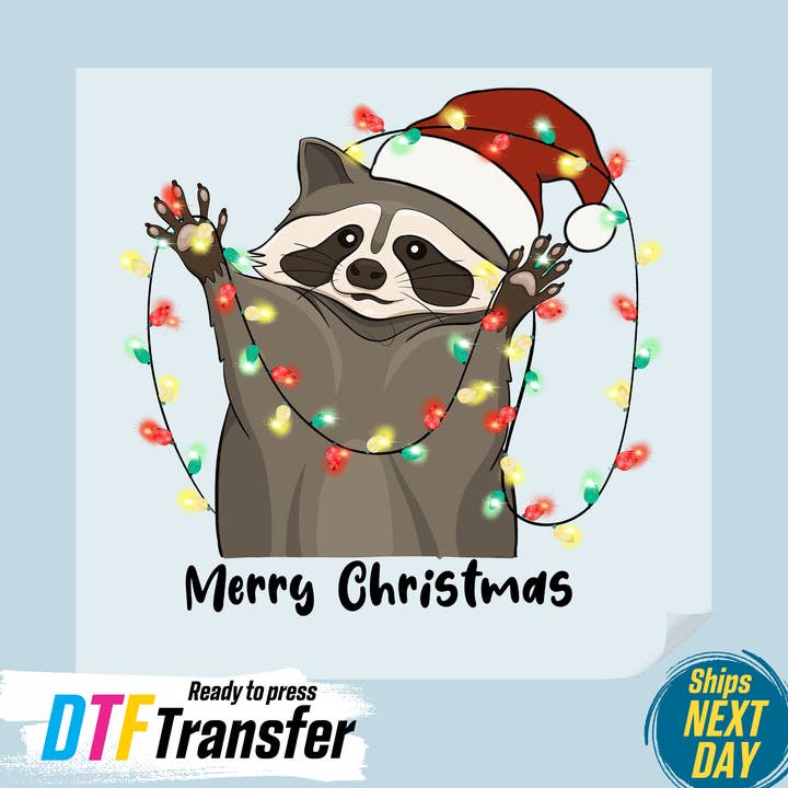 Christmas Lights Raccoon DTF Transfer for wholesale by DTF Office