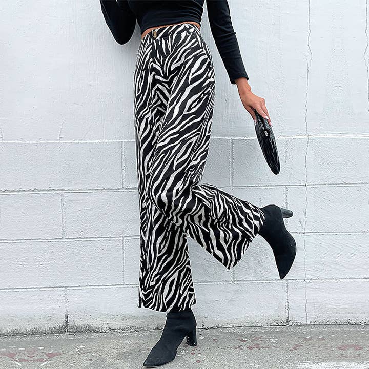 BLACK COMMUTER ZEBRA-PRINT FASHION WIDE-LEG PANTS for wholesale on Faire3
