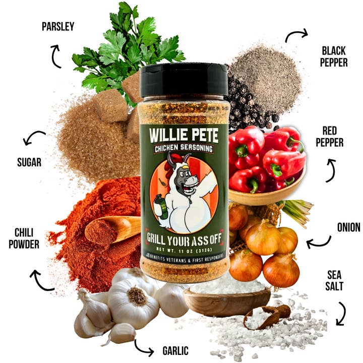 Grill Your Ass Off - Spices, Rubs, Seasonings, Sauces, Jerky - Wholesale Dried Spice Mix - Willie Pete Chicken Seasoning - Poultry, Garlic, Pepper