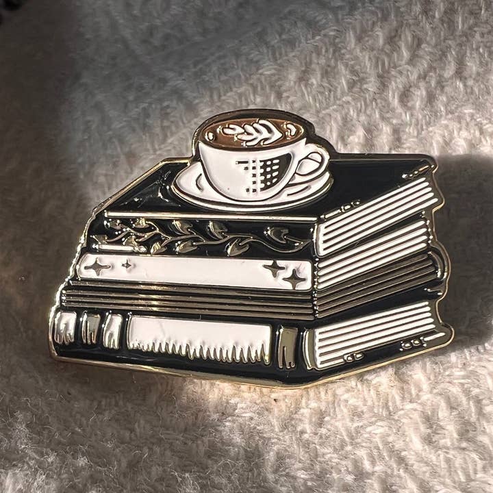 Follysome Prints - Wholesale Lapel Pin/Button - Books and Coffee Enamel Pin - Ex Libris0