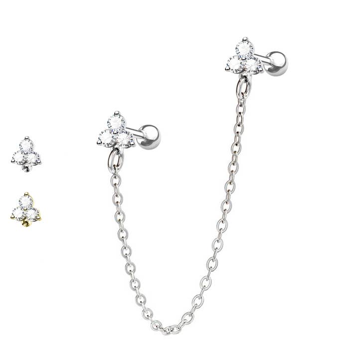 Awaken - Wholesale Single Earring - Crystal Earring with Chain - PO-369