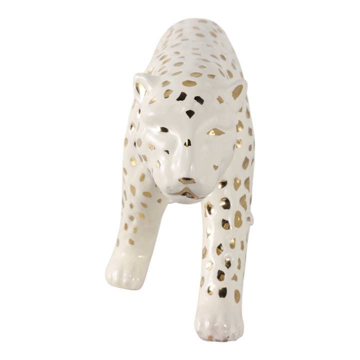 Sagebrook Home - Wholesale Decorative Figurine - White/Gold 14x7 in. Ceramic Novelty Walking Leopard Statue5