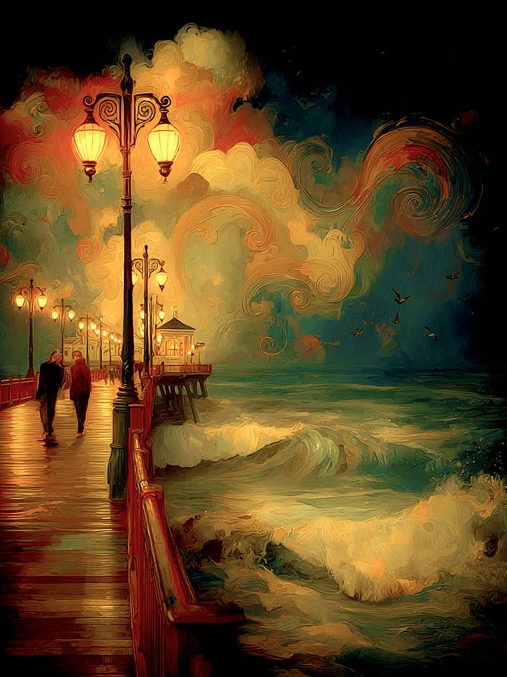 Lang gåtur på molen - Engros kystkunsttryk - 8"x10" kunstværk for engroshandel hos Mowbi