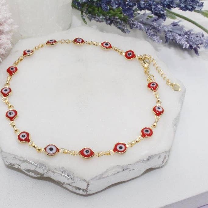 Dainty Red Evil Eye Anklet for wholesale by Cherie by Cherie
