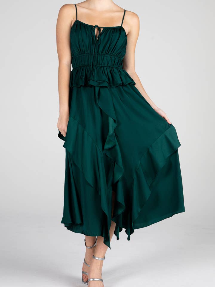 MD1672T - Hunter Green Waterfall Dress for wholesale by Miss Me