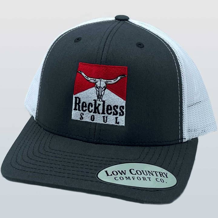 Riverbed Threads – wholesale Trucker hat – Unisex – RS6 - "Reds" Skull Charcoal/White