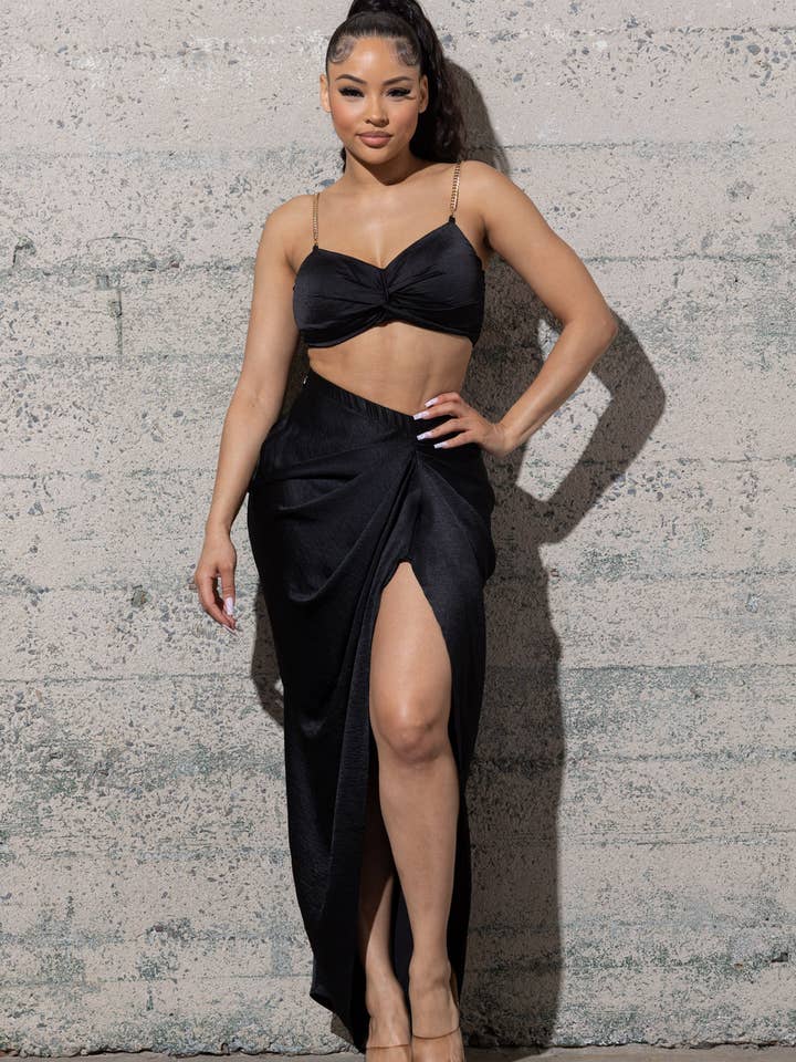 TWO PIECE SOLID WOVEN SET for wholesale by Melrose with Love