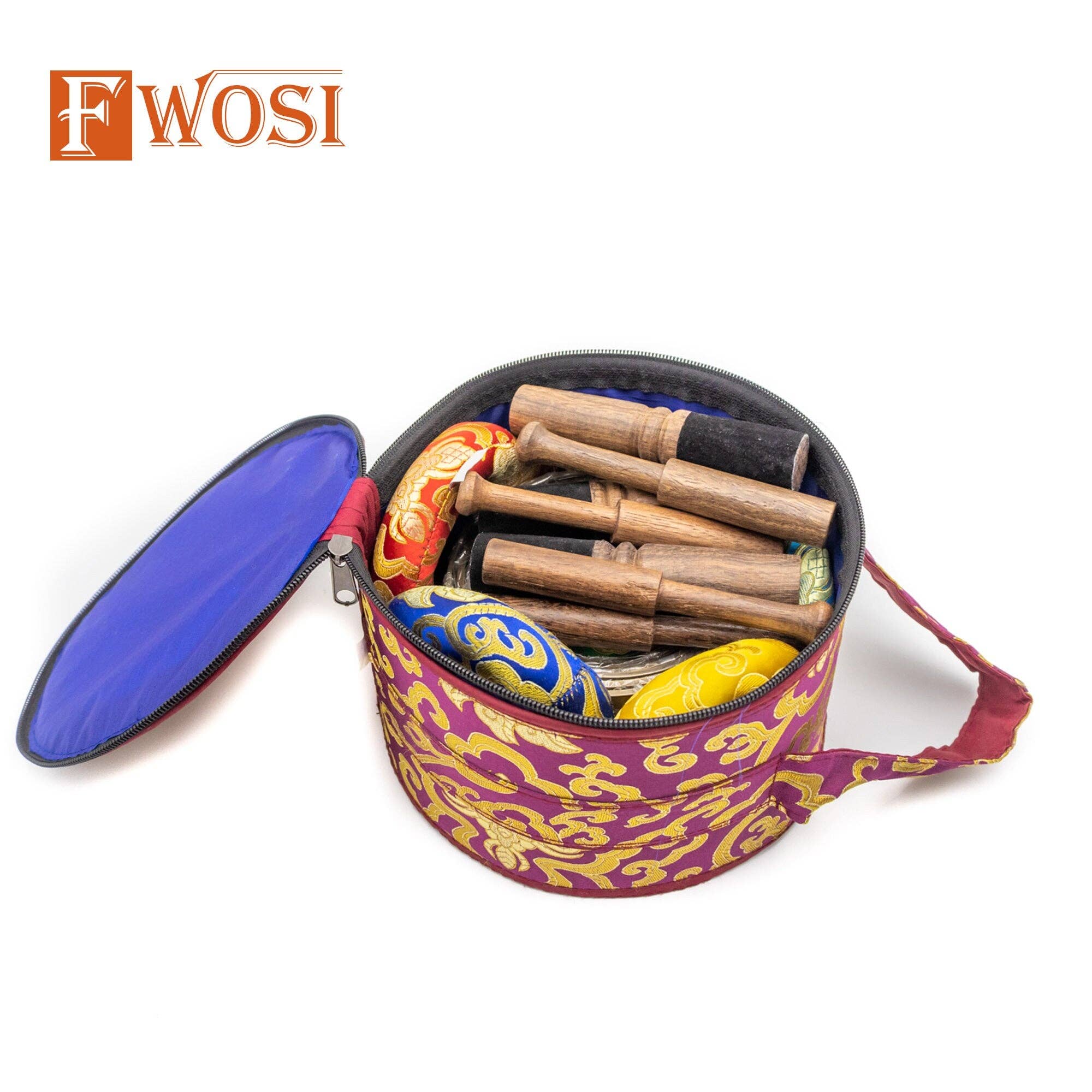 Fwosi - Wholesale Meditation Supplies - 7 Tibetan Singing Bowl Meditation Set with Carry Case, Mallet, Striker, Cushion | Antique Instruments for Yoga, Chakra Healing7