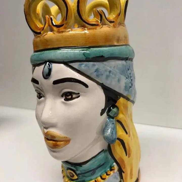 DD Ceramiche Siciliane - Wholesale Decorative Figurine - Moor's Heads Crown Caltagirone Ceramic cm H.17 L.7 Handcrafted Traditional Coloring8