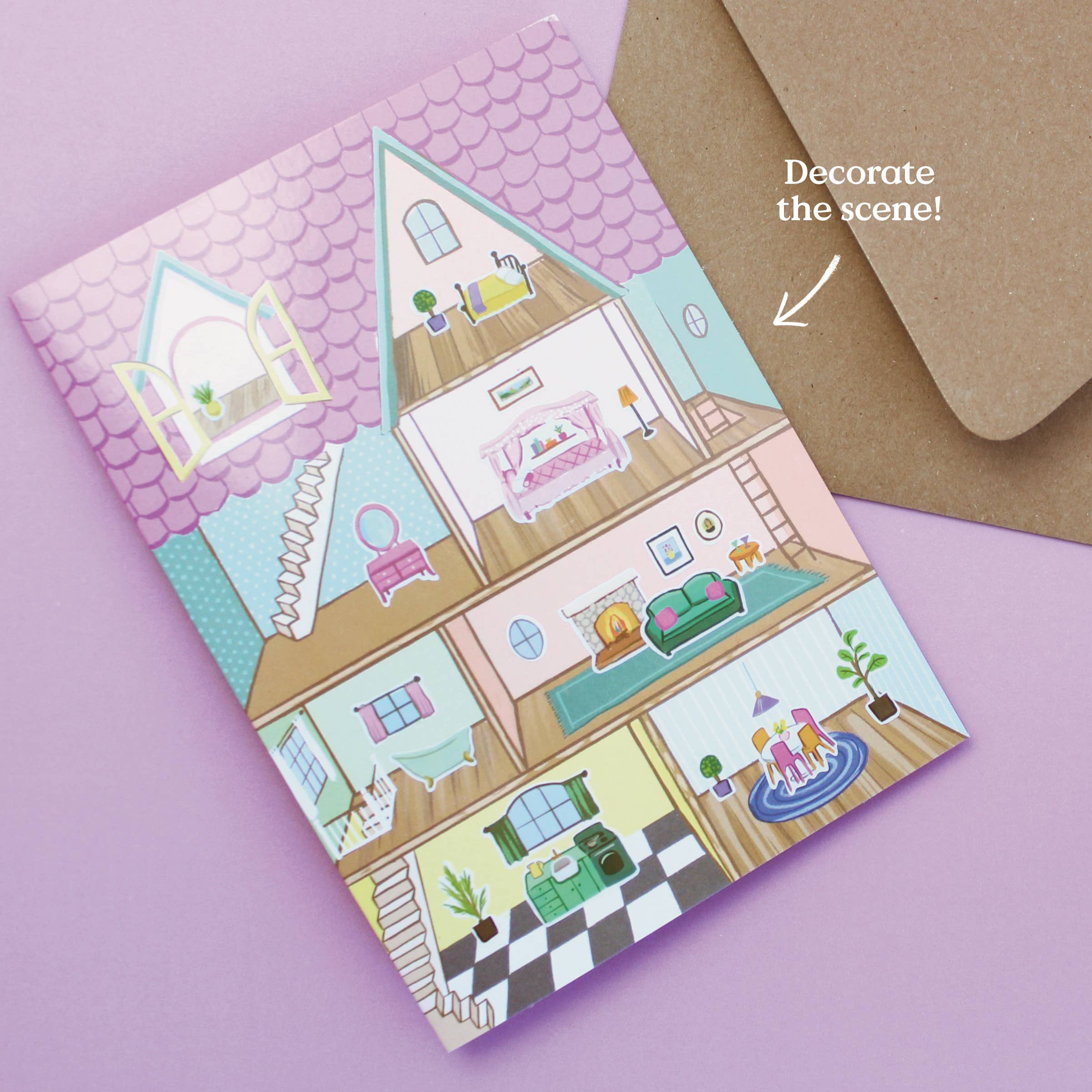 Inklings Paperie - Wholesale Everyday Greeting Card - Sticker Scene Card - Dollhouse6