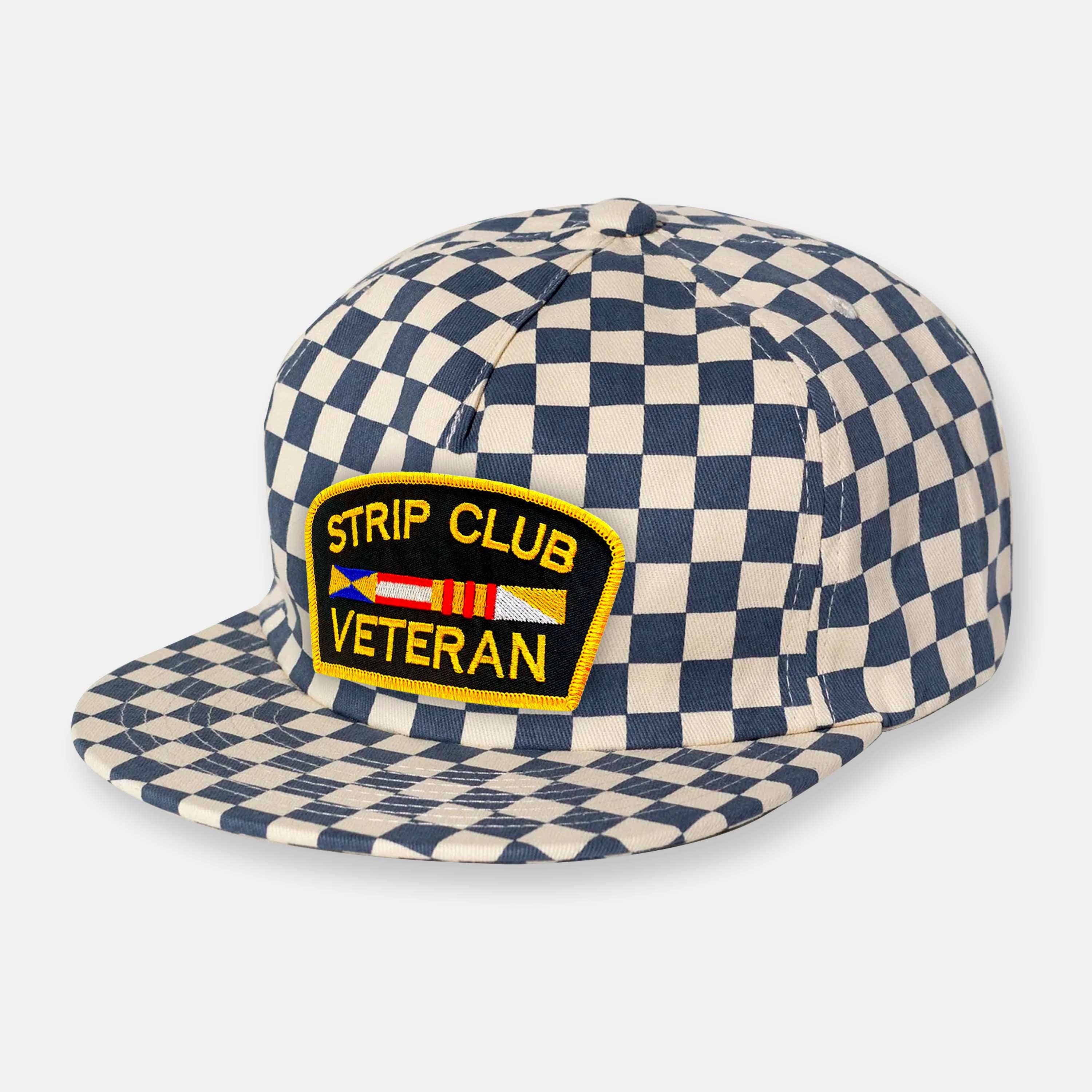 Webig Moto Company - Wholesale Flat Brim Cap - Unisex - CHECKERBOARD PIT CREW PATCH HAT COLLECTION SLATE BLUE3