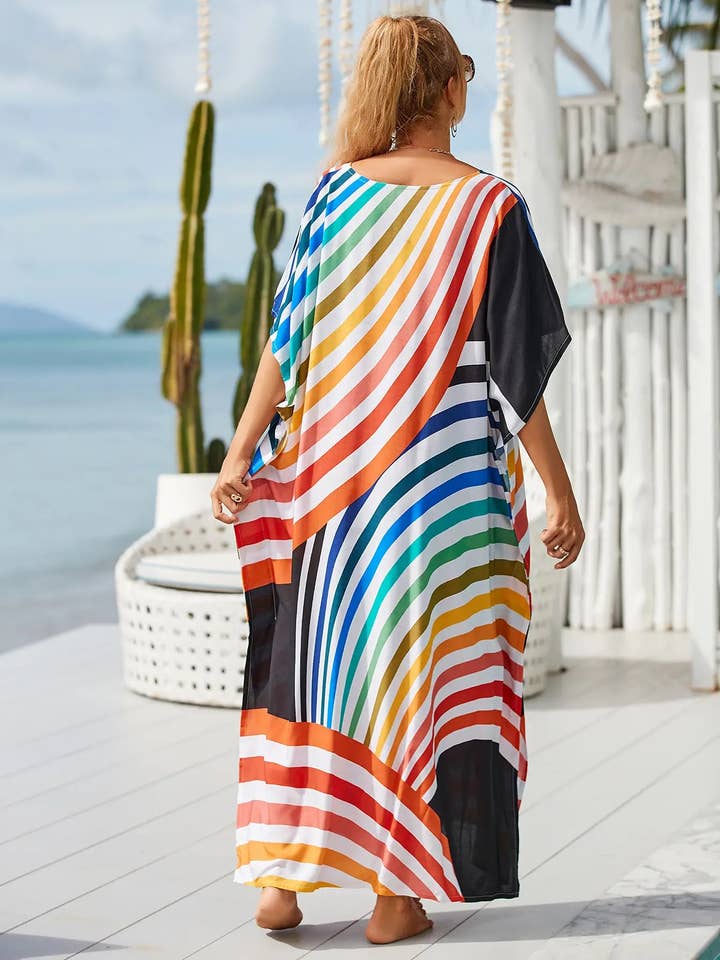 Miss Lavish London - Wholesale Kaftan - Women's - Tropical Kaftan Summer Dresses Multicolor Stripes, S-3XL