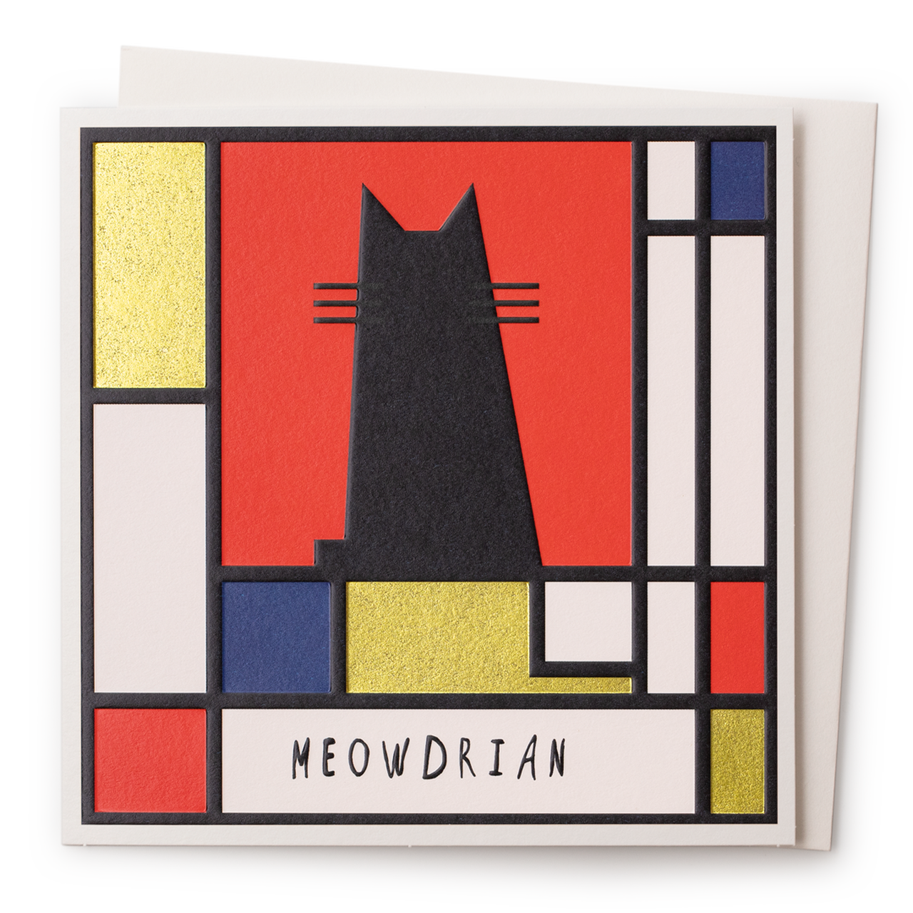 Nelson Line – Großhandel Grußkarten für den Alltag – Meowdrian — Kunstkarte mit Katzenmotiv von Piet Mondrian, 6x61