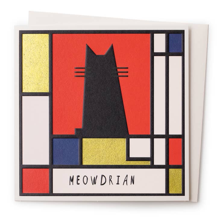 Nelson Line – Großhandel Grußkarten für den Alltag – Meowdrian — Kunstkarte mit Katzenmotiv von Piet Mondrian, 6x61