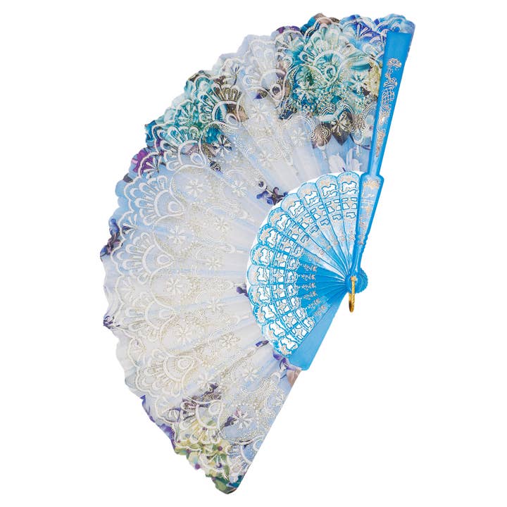 Cap Zone - Wholesale Handheld Folding Fan - Peony Lily Gold Glitter Handheld Folding Fan