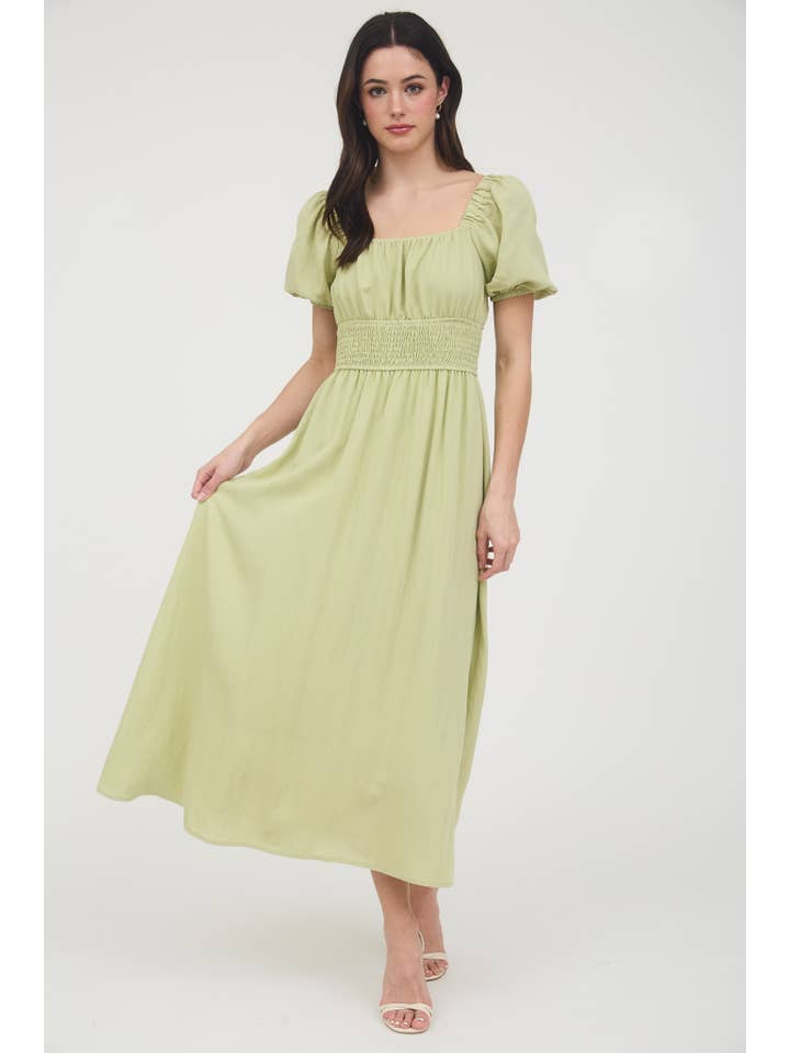 MINE – wholesale Dress – Women's – SOLID SMOCKED WAIST BALLOON SLEEVE MIDI DRESS29