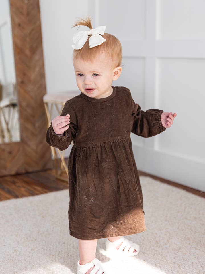 Yo Baby – wholesale Klänning – Barn – Brun Corduroy Långärmad Klänning: Spädbarn: Baby