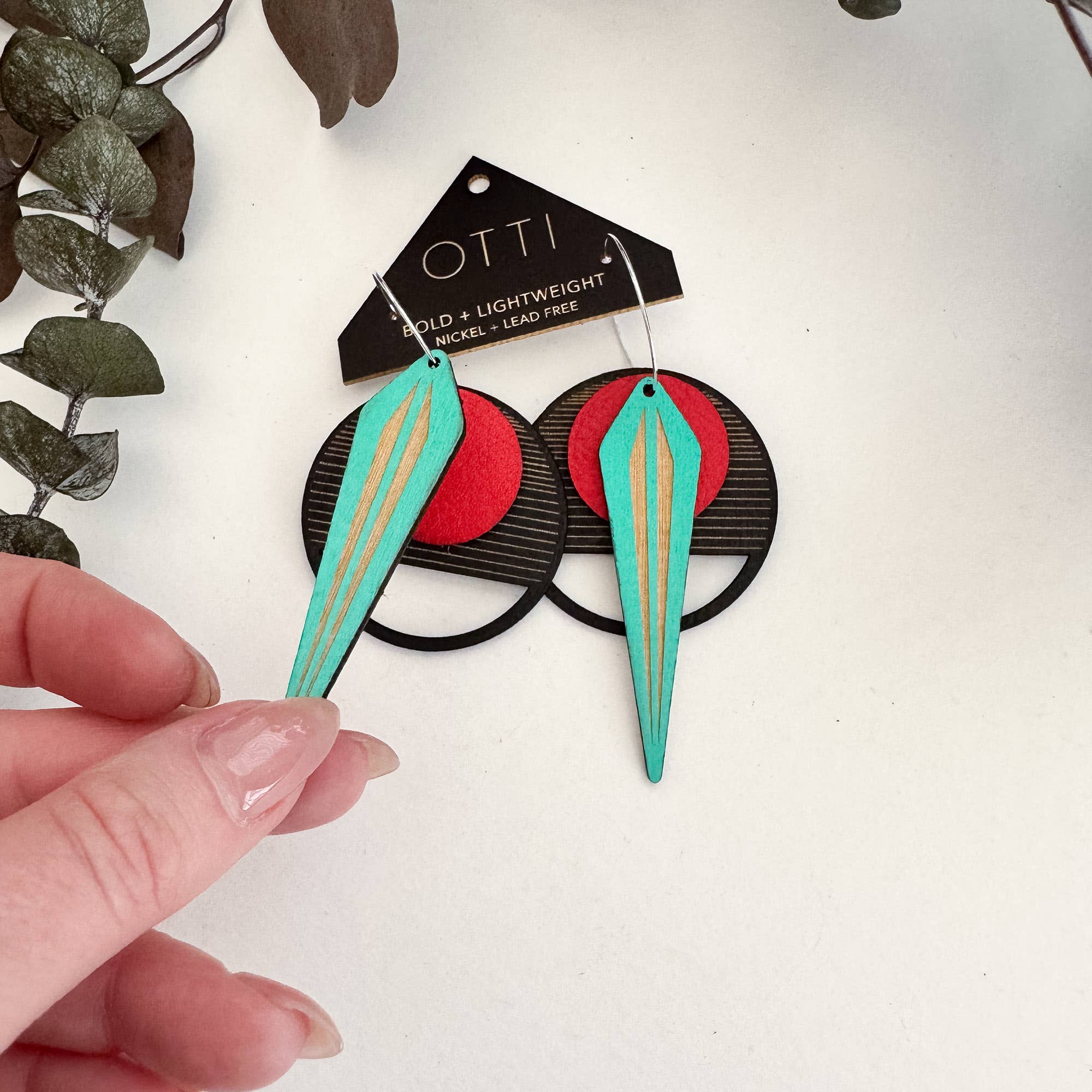 OTTI - Wholesale Dangle Earrings - Architectural Lightweight Leather + Birch earring: Naja RoB2