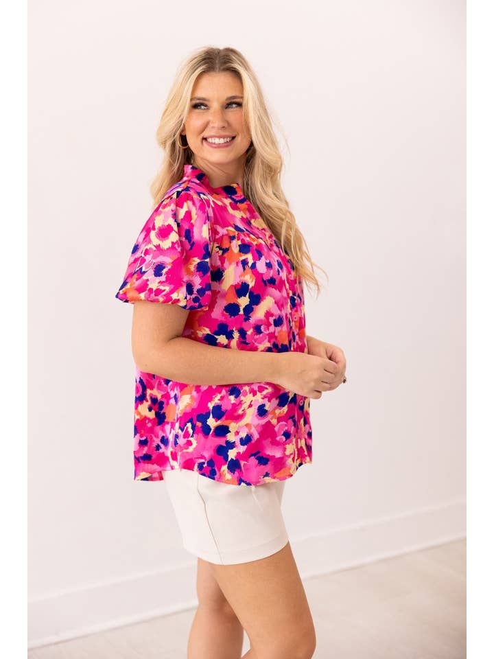 Pink & Purple Leopard Button-Up Blouse for wholesale on Faire4