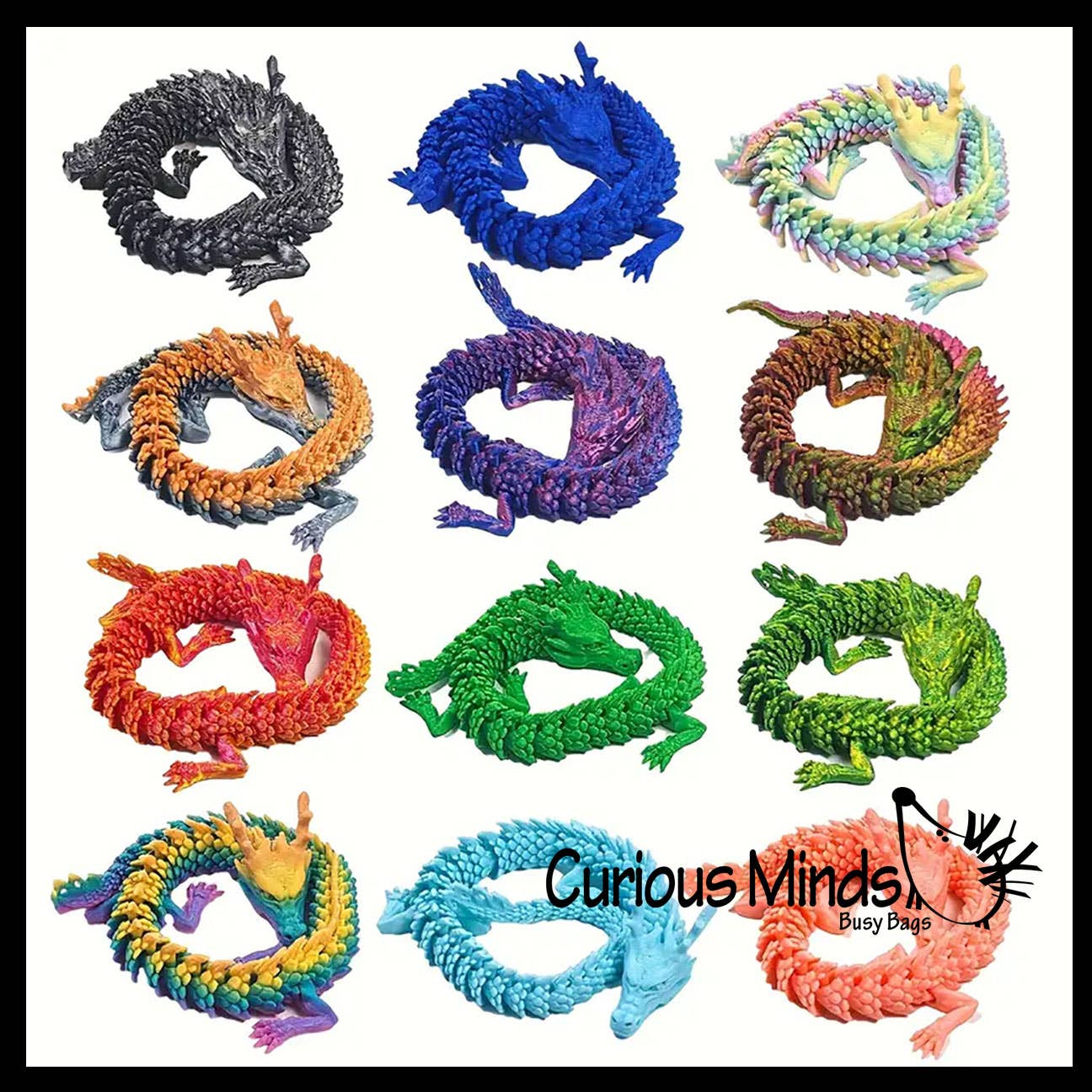 Curious Minds Toys - Wholesale Fidget Toy - Kids - 1 - 3D Printed Large 12" Dragon Wiggle Articulated Jointed M8