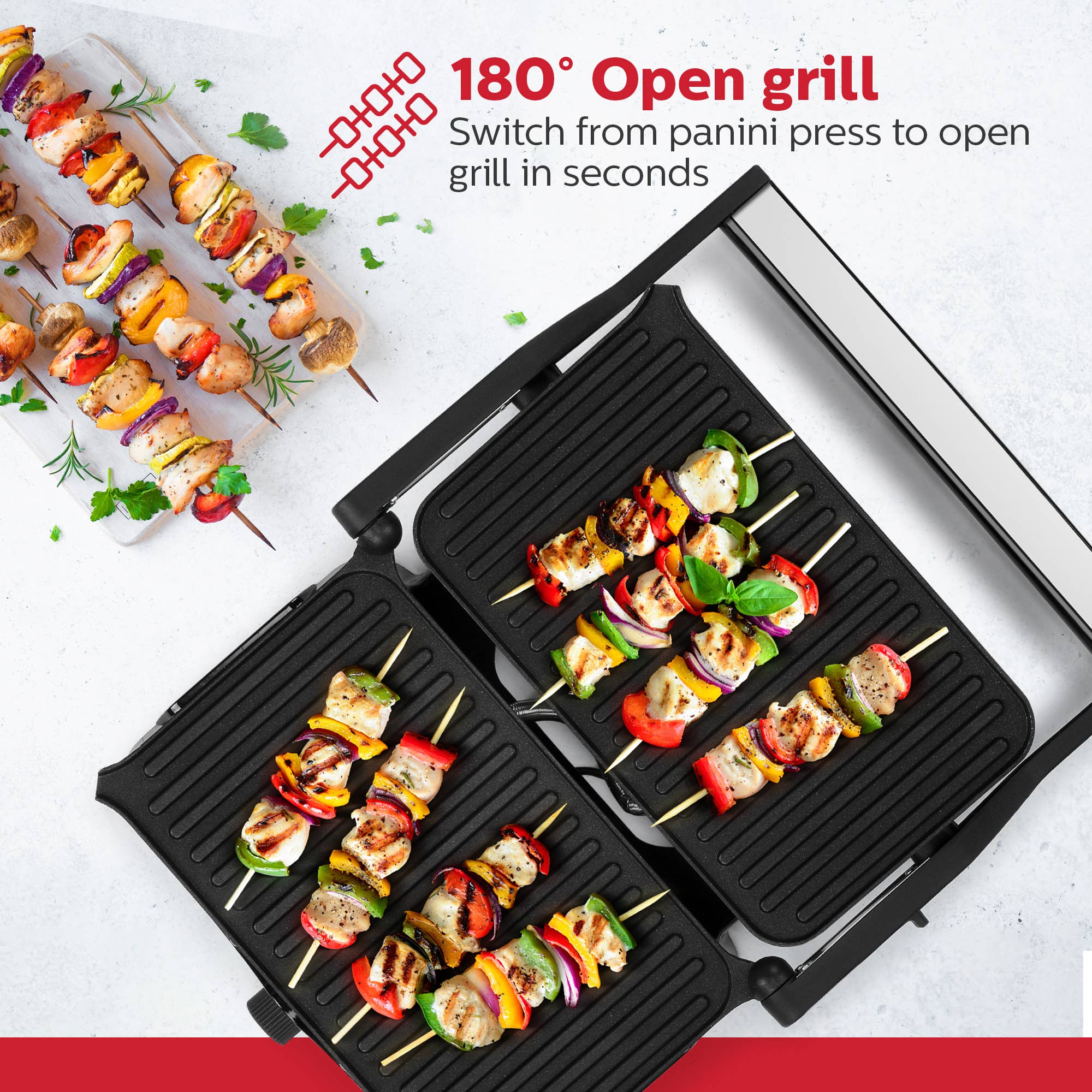 2-SLICE STAINLESS STEEL PANINI PRESS + 180° OPEN FLAT GRILL for wholesale on Faire2