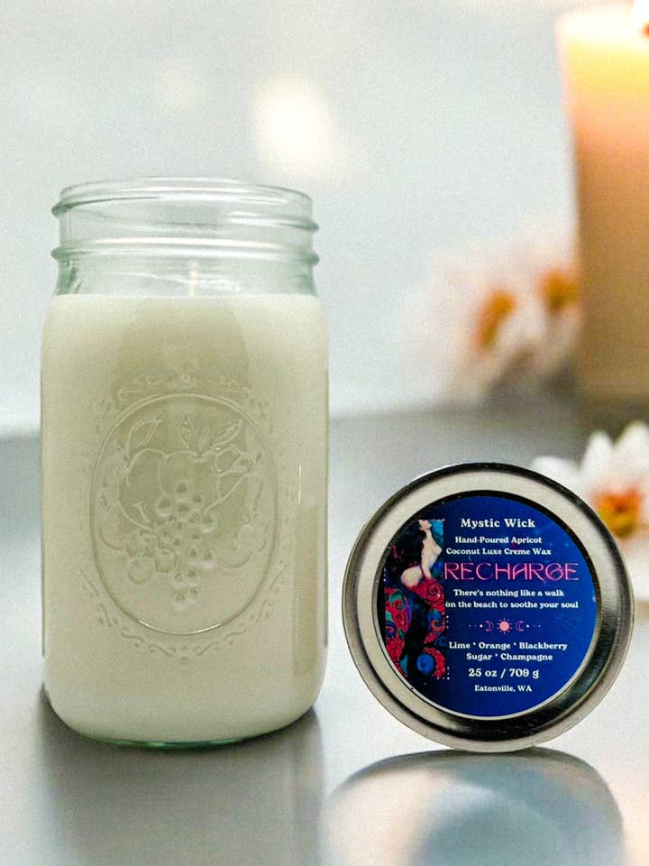 Midnight Blackberry - (Recharge) Cire d'abricot/noix de coco - Bougie en pot Mason 25 oz pour la vente par Mystic Wick LLC