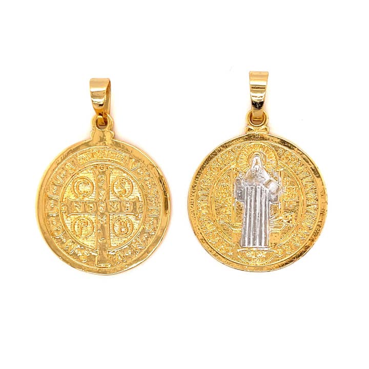 18K Large Gold Saint Benedict Medal Pendant For Necklace, Religious Medal, Catholic Charms, Protection Jewelry, San Benito Gold Filled Charm for wholesale by The Bead Bazaar