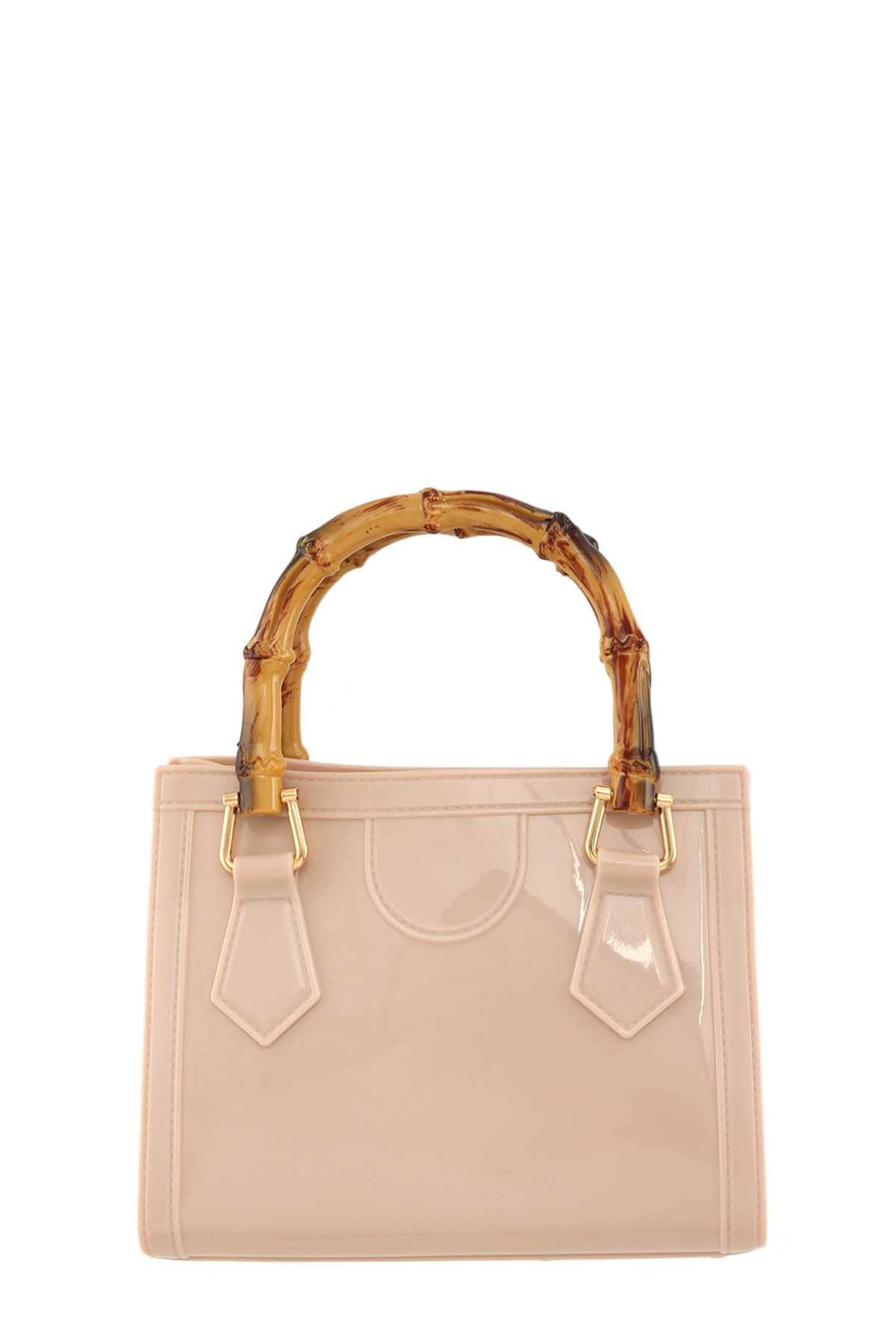 anbfashion - Wholesale Top Handle Bag - Women's - SQUARE SHAPE AND BAMBOO HANDLE JELLY BAG 23262