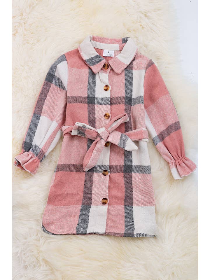 Kids Charm Online - Wholesale Dress - Women's - WOMEN PINK PLAID CARDIGAN/DRESS WITH BELT. TPW60133001 WEN
