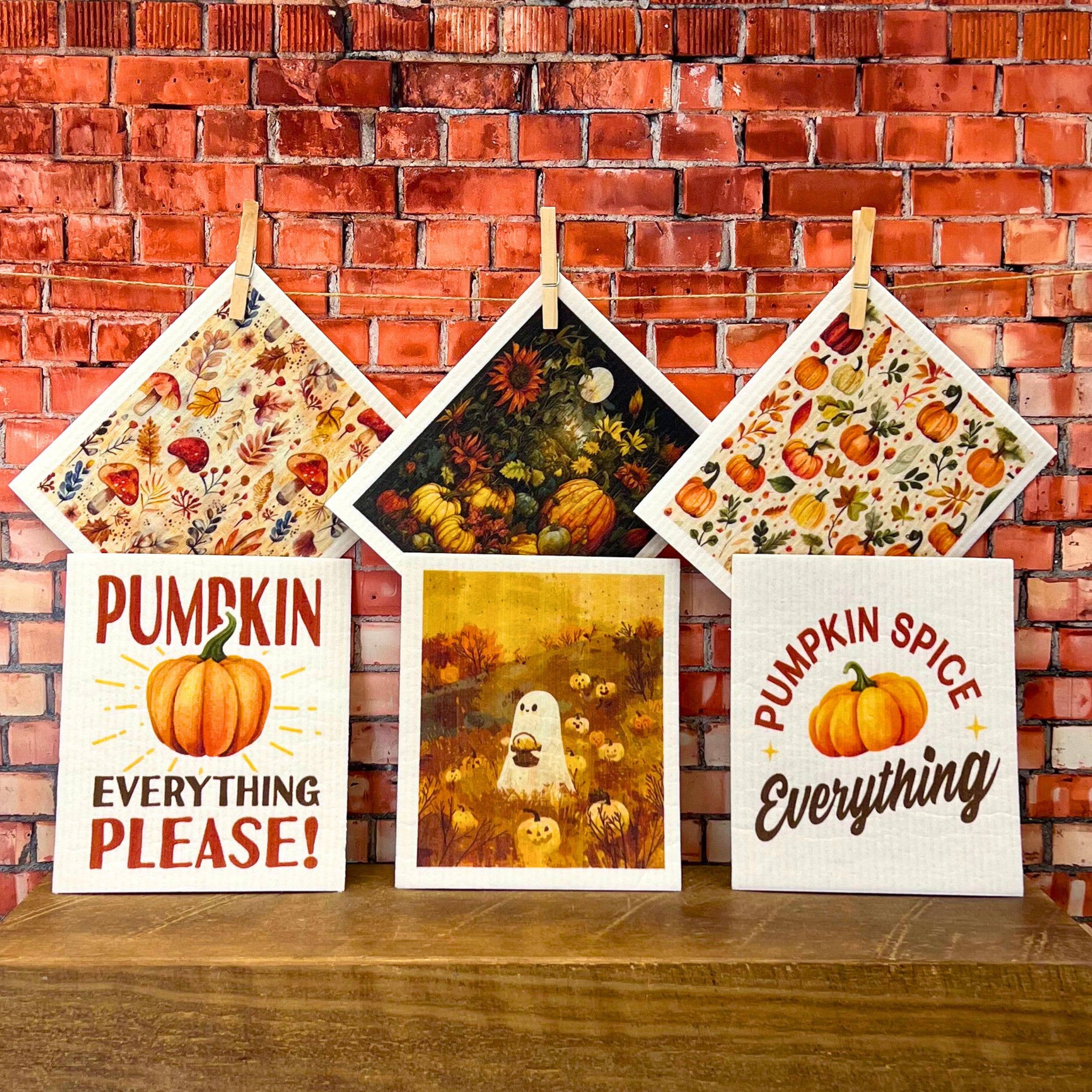 Driftless Studios - Wholesale Dishcloth - Pumpkins & Autumn Leaves Swedish Dishcloth - Fall Decor2