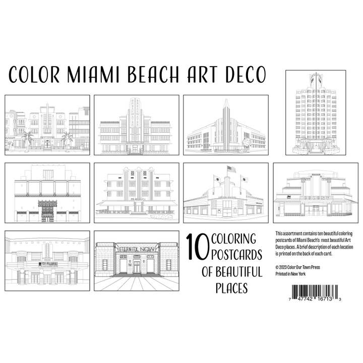 Miami Beach Art Déco Coloriage Cartes Postales - 10 cartes postales pour la vente par Color Our Town