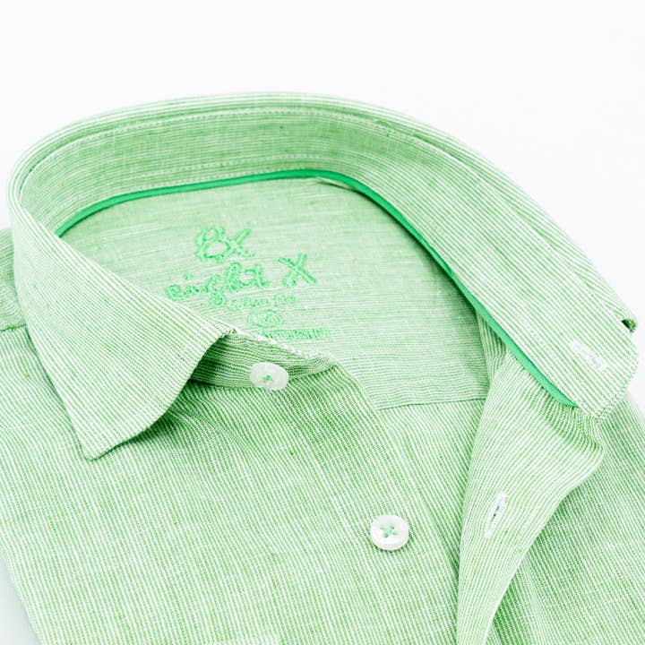 Chemise boutonnée en lin The Boardwalk - Vert Pâturage pour la vente par EIGHT X