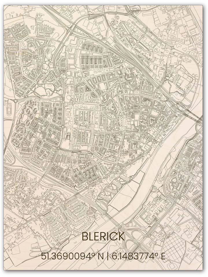 Décoration murale en bois Plan de la ville Blerick pour la vente par Brandthout.
