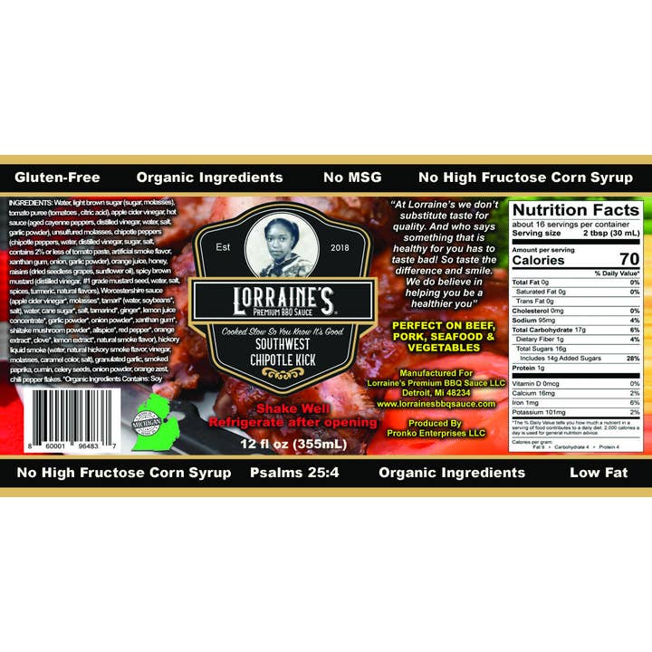 Lorraine's Premium BBQ Sauce – wholesale BBQ-sås – Southwest Chipotle Kick BBQ-sås3
