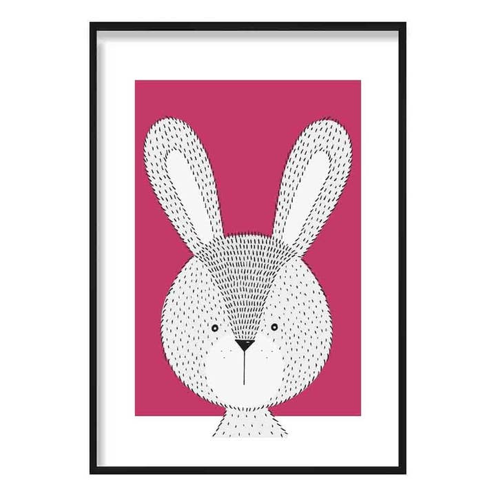 Rabbit Sketch Style Nursery Bright Pink Poster for wholesale by Artze Wall Art