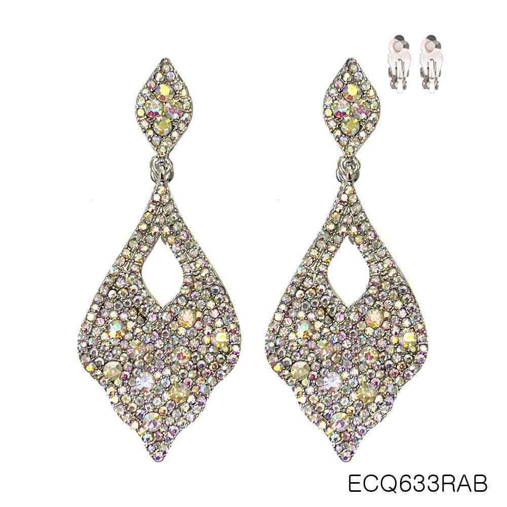 SP Sophia Collection - Wholesale Clip-On Earrings - Crystal Pave Scalloped Teardrop Clip On Earrings2
