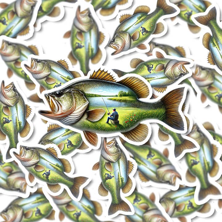 PiggyPrintStickers – wholesale Sticker – Bass Sticker | Lake Fishing Design | Durable Vinyl Decal3