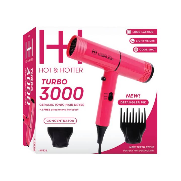 Annie International, Inc. - Wholesale Hair Dryer - Hot & Hotter Ceramic Turbo 3000 Hair Dryer, Pink3