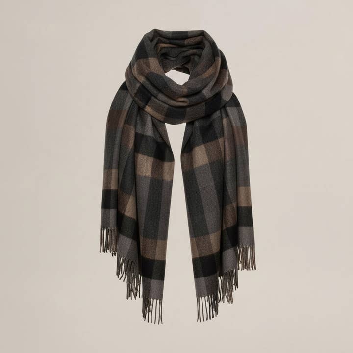 Chic Gray Plaid Winter Shawl for wholesale by Zazthetics