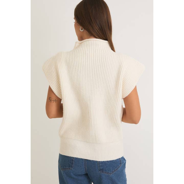 CREAM MOCK NECK POWER SHOULDER CANDY CANES SWEATER TOP for wholesale on Faire4
