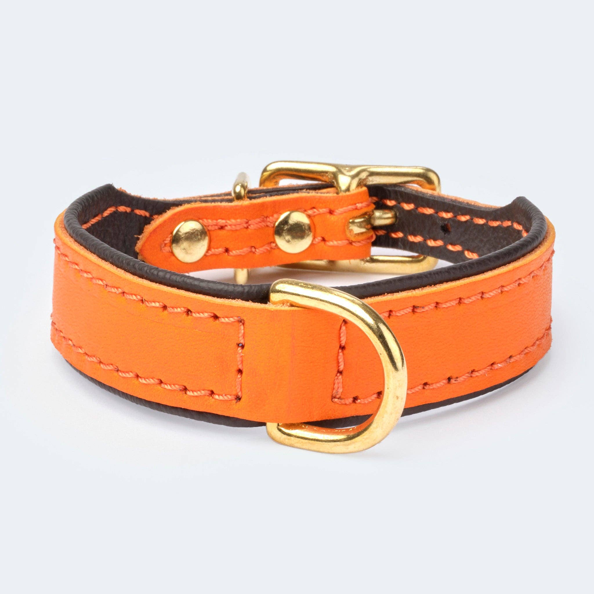 ​​Leopold's Finest for dogs – Großhandel Haustierhalsband – Hund – Glattleder Halsband orange/dunkelbraun/gold0