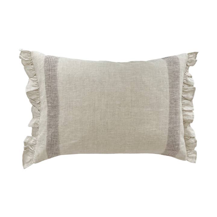 Elena | Soft Brown Stripe Ruffle Pillow Cover for wholesale by Linen & James