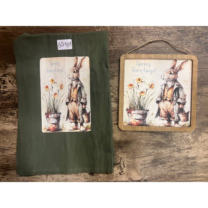14 Easter 28x28" Towel and 8x8" wooden Plaque Hand made for wholesale by Raggedy Junction