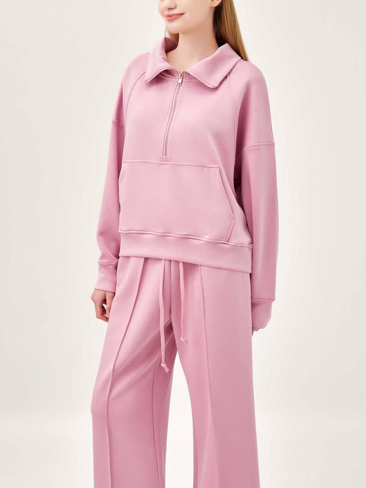Lyserød STYBB Half-Zip Sweatshirt Sæt - Pink for engroshandel på Faire2