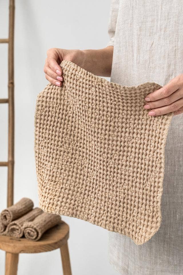 MagicLinen (We handle U.S. import procedures for you) - Venta al por mayor Toallitas faciales y corporales - Juego de 5 paños faciales beige de lino con tejido waffle | Cero residuos1
