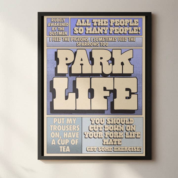 Stampa ispirata alla musica di Park Life per la vendita all'ingrosso da parte di Blue Iris Designs Co