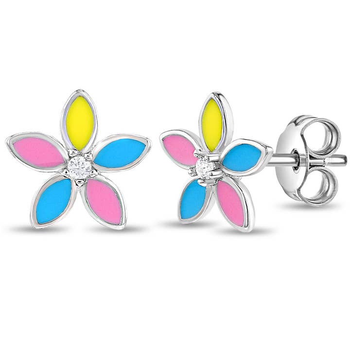 925 Sterling Silver Multicolor Flower Stud Earrings for wholesale by In Season Jewelry