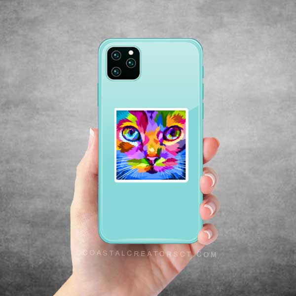 Coastal Creators of Connecticut - Wholesale Sticker - Colorful Pop Art Cat 3" Diecut Laptop Bottle Sticker2